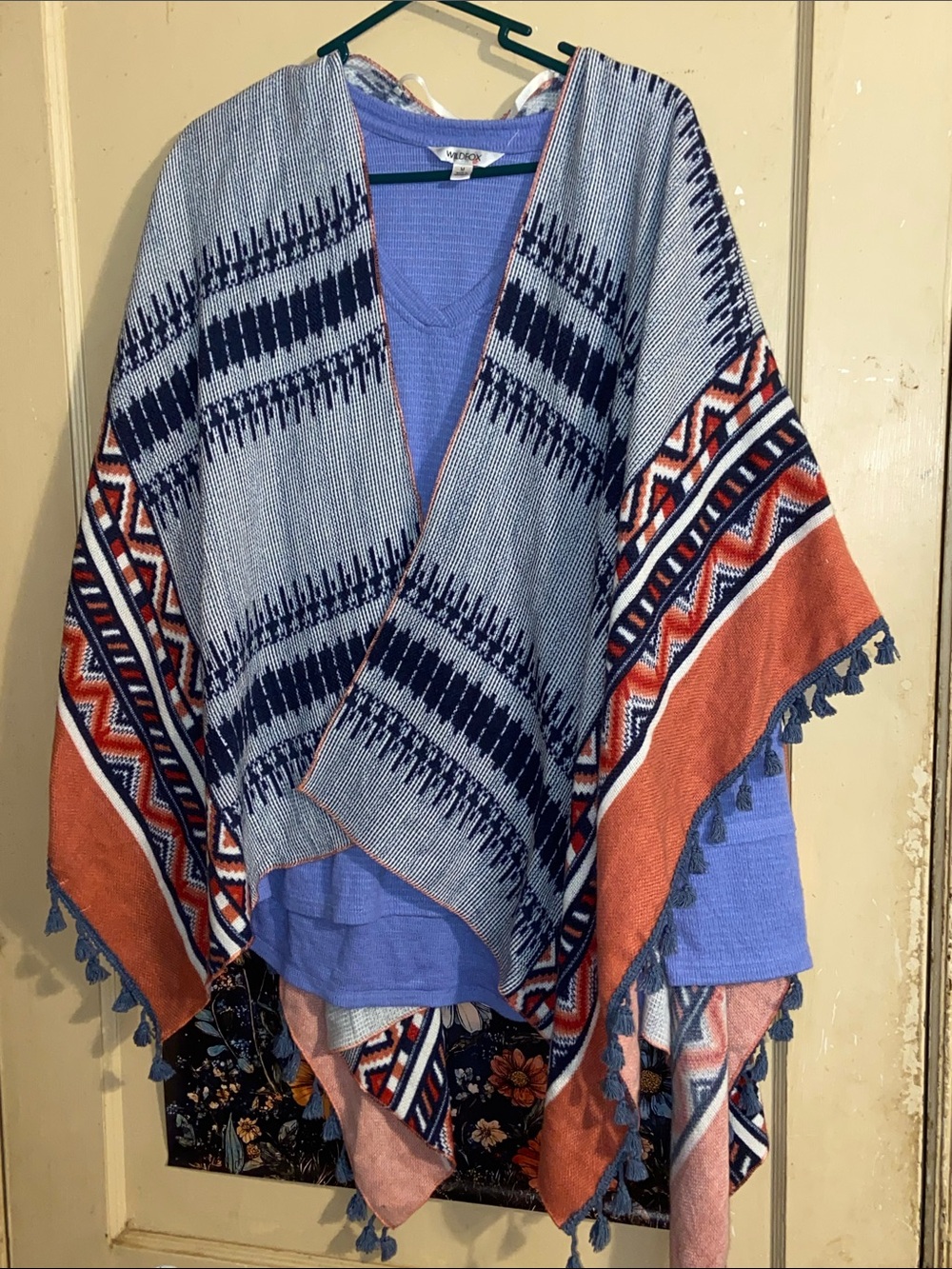 GARAGE SOUTHWEST SERAPE CAPE Waterfall Asymmetrical Blue, Red, Cream, Orange
